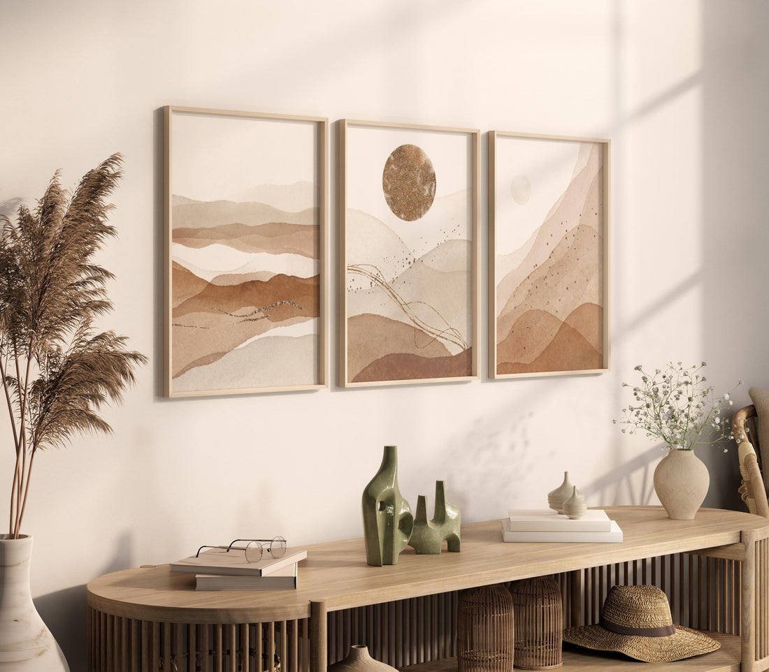 Neutral Abstract Landscape Print Set: Beige Earth Tone Boho Decor