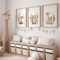 Woodland Animal Nursery Prints – Fox, Bear & Deer Wall Art – Neutral Baby Room Decor – Forest Animal Set – Unisex Nursery Wall Set