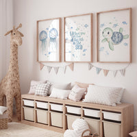 Watercolor Sea Animal Nursery Art: Jellyfish & Turtle Prints