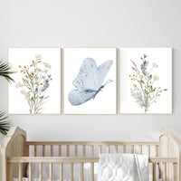 Blue Butterfly Wildflower Nursery Print: Watercolor Botanical Art
