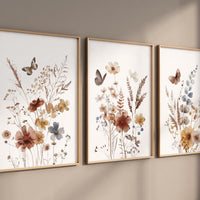 Wildflower Nursery Print Set: Rustic Botanical Art, Boho Butterfly Decor