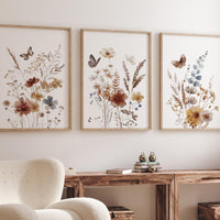 Wildflower Nursery Print Set: Rustic Botanical Art, Boho Butterfly Decor