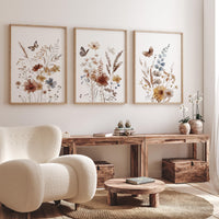 Wildflower Nursery Print Set: Rustic Botanical Art, Boho Butterfly Decor