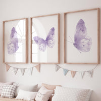 Purple Butterfly Nursery Art Prints: Boho Watercolor Set of 3