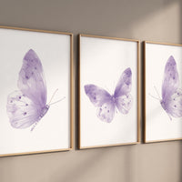 Purple Butterfly Nursery Art Prints: Boho Watercolor Set of 3