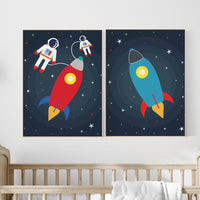 Space Nursery Art Set of 2: Solar System Prints, Boy Bedroom Decor