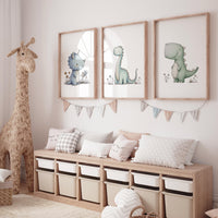 Dinosaur Nursery Prints - Set of 3 Baby Dino Wall Art