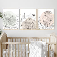 Botanical Line Art Print: Boho Wildflower Wall Decor