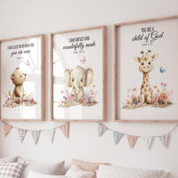 Christian Nursery Art Prints: Bear, Elephant, Giraffe Bible Verse Decor
