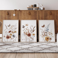 Wildflower Nursery Print Set: Rustic Botanical Art, Boho Butterfly Decor
