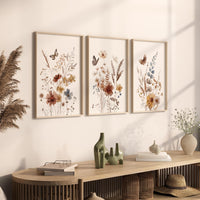 Wildflower Nursery Print Set: Rustic Botanical Art, Boho Butterfly Decor