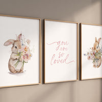 Bunny Floral Watercolor Nursery Print: Girl's Room Wall Art