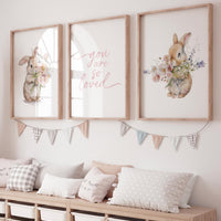 Bunny Floral Watercolor Nursery Print: Girl's Room Wall Art