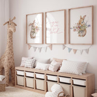 Bunny Floral Watercolor Nursery Print: Girl's Room Wall Art