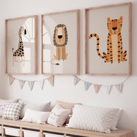 Safari Nursery Wall Prints, Boho Nursery Prints, jungle animals, Sage Green Nursery Art, animal Nursery Decor, animal prints