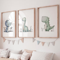Dinosaur Nursery Prints - Set of 3 Baby Dino Wall Art