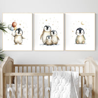 Penguin Nursery Art Prints - Gender Neutral Baby Room Decor Set