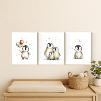 Penguin Nursery Art Prints - Gender Neutral Baby Room Decor Set