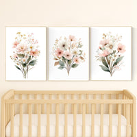 Blush Floral Nursery Print: Boho Flower Bouquet Watercolor Art