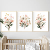 Blush Floral Nursery Print: Boho Flower Bouquet Watercolor Art