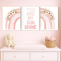 Floral Rainbow Nursery Art Prints - Boho Baby Girl Decor Set