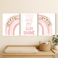 Floral Rainbow Nursery Art Prints - Boho Baby Girl Decor Set