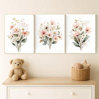 Blush Floral Nursery Print: Boho Flower Bouquet Watercolor Art