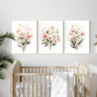Blush Floral Nursery Print: Boho Flower Bouquet Watercolor Art