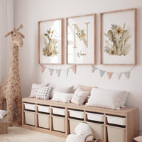 Boho Safari Nursery Prints: Giraffe, Elephant, Personalized Nursery