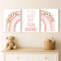 Floral Rainbow Nursery Art Prints - Boho Baby Girl Decor Set