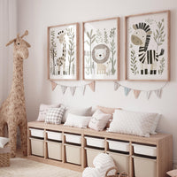 Safari Animal Nursery Prints, Boho Jungle Art, Set of 3