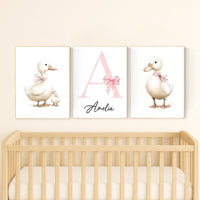 Duck Nursery Wall Art: Personalized Baby Girl Name Print