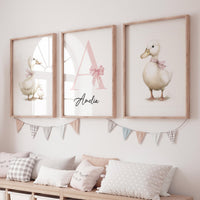 Duck Nursery Wall Art: Personalized Baby Girl Name Print