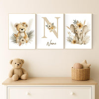 Boho Safari Nursery Prints: Bear, Giraffe, Elephant - Set of 3