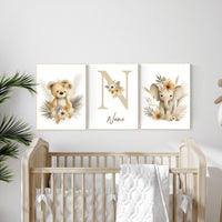 Boho Safari Nursery Prints: Bear, Giraffe, Elephant - Set of 3