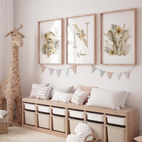Boho Safari Nursery Prints: Bear, Giraffe, Elephant - Set of 3