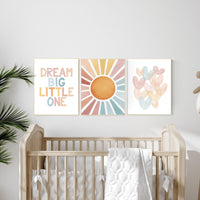 Rainbow Sun Nursery Decor: Dream Big Little One Print Set