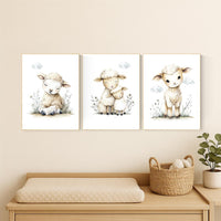 Watercolor Sheep Nursery Prints: Farm Animal Wall Art Set
