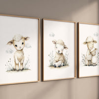 Watercolor Sheep Nursery Prints: Farm Animal Wall Art Set