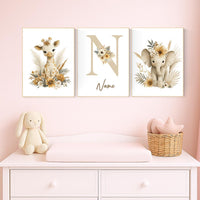 Boho Safari Nursery Prints: Giraffe, Elephant, Personalized Nursery