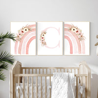 Floral Rainbow Nursery Art Prints - Boho Baby Girl Decor Set