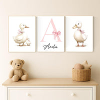 Duck Nursery Wall Art: Personalized Baby Girl Name Print