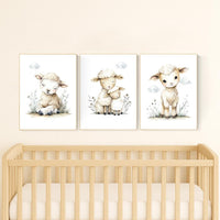Watercolor Sheep Nursery Prints: Farm Animal Wall Art Set