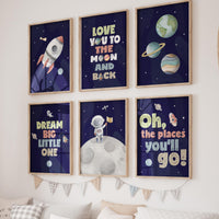 Space Nursery Wall Art Set, Rocket and Astronaut Prints