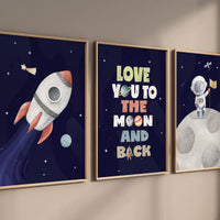 Space Nursery Art Prints: Rocket, Astronaut, Moon Quote