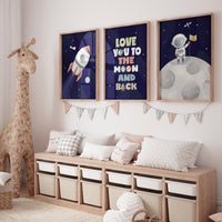Space Nursery Art Prints: Rocket, Astronaut, Moon Quote