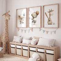 Baby Animal Sports Nursery Print: Baseball, Soccer, Basketball