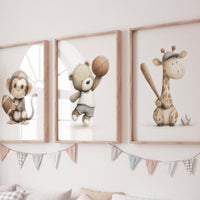Sports Nursery Wall Art Set of 3, Animal Sports Prints