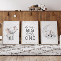 Elephant Nursery Print Set: Neutral Baby Room Decor, Safari Theme