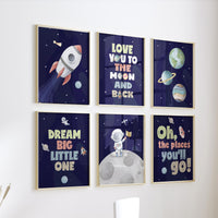 Space Nursery Wall Art Set, Rocket and Astronaut Prints